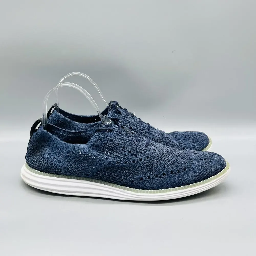 Cole Haan Shoes Mens 10 Blue Knit Wingtip Casual Sneakers Walking Comfort